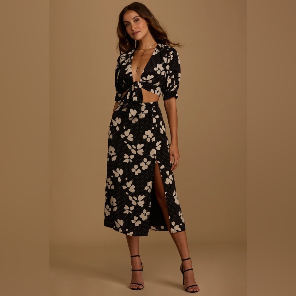 Lulus Crop Top & Midi Skirt Matching Set Black Floral